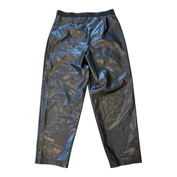 DKNY Women's Black Faux Leather Wide Leg Pants Size Large Side Zip NWOT - Picture 2 of 9